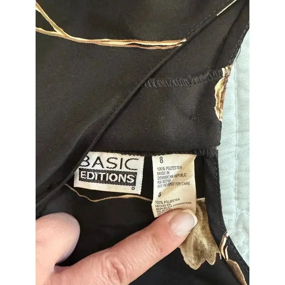 Vintage Basic Editions Black Floral Tie Front Button Back Scoop Neck 90s Y2K 8 - Picture 8 of 11
